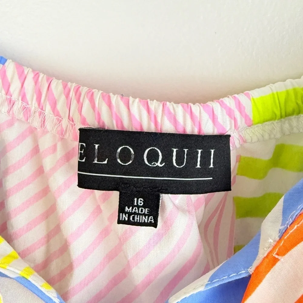 Eloquii Bold Striped Patchwork Bow Spring Maximalist Dress
